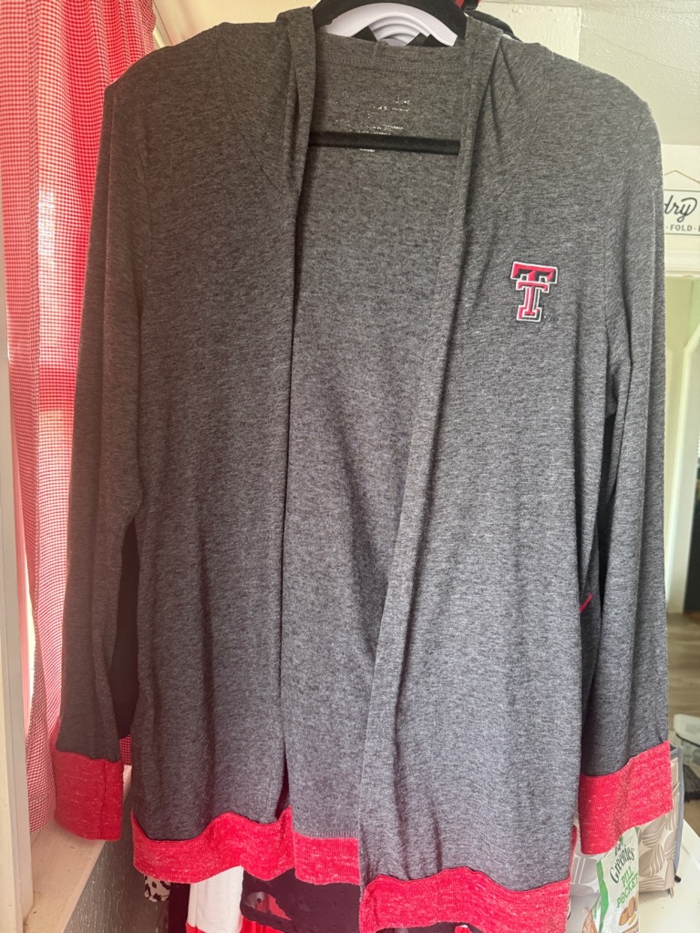 Texas Tech Grey and Red Open-Front Women's Cardigan